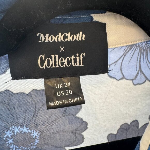 ModCloth x Collectif Blue Floral Peplum Blouse with Hedgehogs – Size 20 - Picture 6 of 13